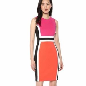 Calvin Klein sheath dress with orange and pink color block